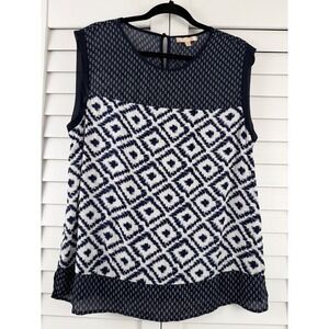 Skies Are Blue Sleeveless Blouse Women XL Navy Blue Geometric Mixed Print